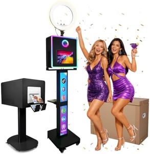 Dual-use Photo Booth Machine for iPad & Camera, Custom Logo, APP Controlled RGB Music Sync Light Box with Heavy Duty Metal Printer Stand for DNP DS620 RX1HS QW410 HiTi P525L, Selfie Station Kit