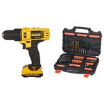 DEWALT DCD716D2 10.8V 2.0Ah 10mm Hammer Drill Driver With BLACK+DECKER A7200 Metal Mixed Accessory Set (109-Pieces)