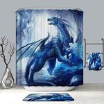 Chickwin Dragon Shower Curtains Mould Proof Waterproof Washable Curtains with 12 Hooks Creative 3D Printed Dry Quickly Polyester Shower Liner Bathroom Decor (Blue dragon,180x200cm)