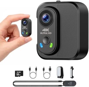 4K POV Action Camera Mini Body Cam with Thumb Size, WiFi APP Control, Charging Case, 64GB TF Card, Hands Free POV Recording with Magnet Mount for TikTok Content Creator Vlogging Walking Cycling