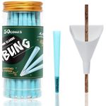 UBUNG 50 Pcs Blue Cones, Classic King Size Blue Slow Burning Pre Rolled Cones with Tips, Blue Rolling Paper Cones, 1 Cone Loader Funnel and 1 Push Rod Included