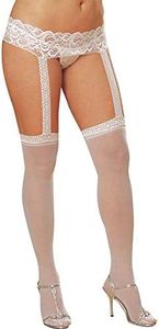 Dreamgirl Women's Plus-Size Sheer Garter Belt and Stockings Set, White, Queen Size