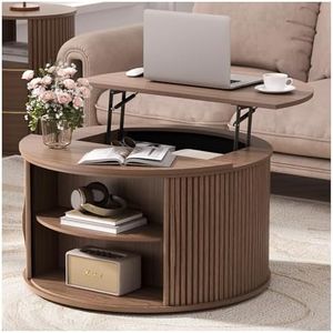 JOINICE Round Coffee Table with Lifting Top,31.5” Walnut Lift Top Coffee Table with Hidden Compartment,Fluted Small Center Table for Living Room,Walnut