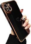 ZTOFERA Compatible with iPhone 14 Plus (6.7") Case for Girls Women, Flexible Silicone Protective Phone Case with Cute Love Heart Pattern Gold Edging Shockproof Bumper Cover for iPhone 14 Plus, Black