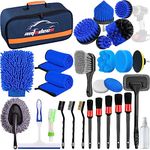 AUTODECO 27Pcs Car Detailing Brush Set, Car Detailing Kit, Auto Detailing Drill Brush Set, Car Detailing Brushes, Car Wash Cleaning Tools Kit for Interior, Exterior, Wheels, Blue