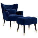 Vesgantti Velvet Armchair with Footstool and Lumbar Pillow, Modern Wing Back Accent Chair with Ottoman, Large Occasional Chair for Living Room Bedroom Study Room Office(Blue)