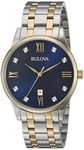 Bulova Men's Classic Stainless Steel Watch with Diamonds and Day Date , Two Tone (Model: 98D130)