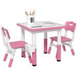 Qaba 3 Pieces Kids Table and Chair Set, Height Adjustable Toddler Table and Chair Set, Activity Table and Chair Set with Storage, for Playroom, Nursery, Classroom, Pink