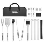 VonHaus BBQ Tool Set with Case, 20Pcs BBQ Accessories Kit Including Spatula, Fork, Tongs, Skewers, Corn Forks, Barbecue Grill Mat, Basting Brush & Cleaner, Heavy Duty BBQ Utensils for Outdoor Cooking