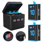 sevkumz Battery Charger for GoPro Hero 10/9, 2-Pack 2000mAh Replacement Batteries and 3 Channel Battery Charger Station(LED Power Display Screen)