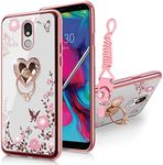 LG Stylo 5 Case,Glitter Crystal Butterfly Heart Floral Cute for Girls Women,Stylo 5 Plus/Stylus 5/LG Stylo 5V/LG Stylo 5X Case Slim Soft TPU Clear Case with Ring Stand for LG Stylo 5 (Rose Gold)