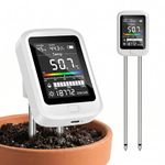 6-in-1 Soil Moisture Meter,pH Tester Kit,Type-C Rechargeable Dual Probe Plant Indicator,90° Adjustable Color Screen,Soil Thermometer Fertility Light Humidity Sensor,Garden Outdoor Pot Watering Tester