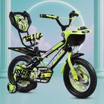 Kidsmate Star Ride 16T Kids Bicycle with Training Wheels | Cycle for Kids Featuring Front Basket, Adjustable Seat & Strong Steel Frame | Perfect First Ride Kids Cycle for 5-8 Years - Neon Green