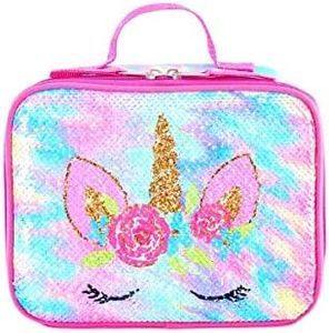 KK CRAFTS Cute Insulated Lunch Box For Girls Boys Kids Toddlers Preschool Kindergarten Elementary(Small,Sequin Rainbow Unicorn)