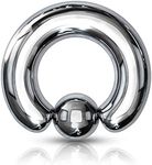 FIFTH CUE 2G | 4G | 6G | 8G | 10G | 12G - Colored Captive Titanium IP 316L Surgical Implant Grade Steel Bead Ring (00GA | Steel | 19mm | 12mm Ball)