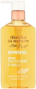 thanks to nature Cleansing and Softening Shower Oil, Sweet Almond and Vanilla Scent, Nourishing & Moisturizing, 8.45fl oz, for Normal to Dry Skin