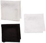 STACY ADAMS mens 100% Silk Hand Rolled 17"x 17" Pocket Square Three Piece Set, White/Black/Silver, One Size