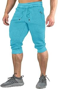 FASKUNOIE Men's Jogger Shorts Summer Capri Pants Below Knee 3/4 Joggers with Zip Pockets Ice Blue