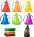 Generic 30 pcs Carnival Games Set Plastic Colorful Cones Ring Toss Combo Set Outdoor Carnival Games for Kids Adults Birthday Party Outdoor Throwing Games