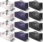 VELVETSURE 12 Pack Heavy Duty Large Moving Bags W/Backpack Straps - Strong Handles & Zippers, Storage Totes, Fold Flat, Alternative to Moving Box and Storage Bin, Semi-Transparent+Blue+Black