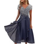 Keepink Wedding Guest Dresses for Women UK Short Sleeve Wrap Dress Chiffon Empire Waist A Line Dress Bridesmaid Dresses Occasion Evening Dress Plus Size Summer Dresses 8-22 UK Sale