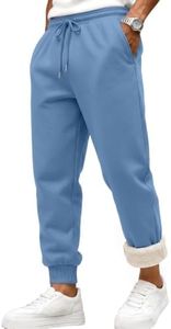 EFAN Mens Fleece Lined Sweatpants Sherpa Thermal Winter Joggers Blue L