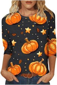 UYISJ 3/4 Sleeve Tops for Women Dressy Casual Halloween Thanksgiving Pumpkin Maple Leaf Tee Shirts Fall Holiday Tunic Blouses