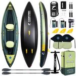 TIDETREK Inflatable Touring Kayak 1-Person & 2-Person with Waterproof Seat & Full Accessory Kit, Lightweight Recreational Kayak for Lake, River & Fishing (Jungle Trail, 2-Person(Tandem))
