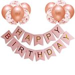 Happy Birthday Banners Rose Gold Birthday Banner Bunting + 12pcs 12” Latex Balloons Girl’s Birthday Decorations Supplies for Women