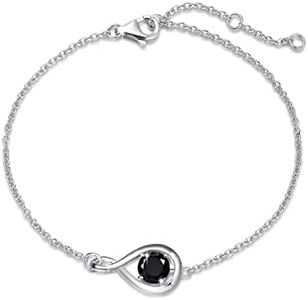 FANCIME Black Tourmaline Bracelet Sterling Silver Infinity Link Bracelet Crystal Black Onyx Gemstone Fine Jewelry Birthday Anniversary Christmas Gift for Women Her, Chain 6.7"+1.2"