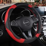 Binsheo Microfibre Leather Auto Car Steering Wheel Cover,Anti Slip 15 Inch,Black and Red