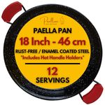 18 Inch Paella Pan 12 Servings - Enamelled No Rust Easy to Clean Steel Pan Propane - Gas Burners for Cooking - Indoor & Outdoor Cooking Skillet - Cacerola Paellera Sarten