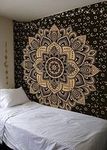 Popular Handicrafts Hippie Mandala Wall Hanging Tapestry For Bedroom Indian Passion Ombre Maditation Black Gold Gypsy Bohemian Hippy Psychedelic Dorm Decor Poster 30 x 40 Inch