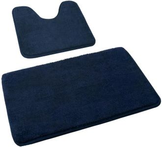 Rururug Bath Mat Set Washable Microfiber Bathroom Mat Sets 2 Piece Non-Slip Bath Mats for Bathroom and Toilet Mat, Navy Blue Bathroom Rug 50x80cm+50x40cm