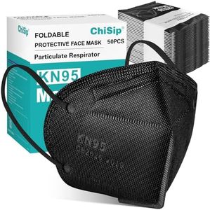 ChiSip Kn95 Face Masks 50 pack, Individually Wrapped Cup Dust Safety Masks 5 Layer Protection Mask for Adult, Men, Women, Indoor, Outdoor Use, Black