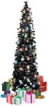 5FT Black Christmas Tree with Lights 90 LED, Black Artificial Pencil Tree Halloween Christmas Tree Decoration Pop Up Tree for Home Fireplace Porch Door Office Indoor Outdoor Party (Black)