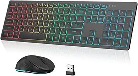 Earto D233 Backlit Wireless Keyboard and Mouse, Fixed Rainbow Backlight, Jiggler Mouse, Type-C Rechargeable, Ultra-Silent Full Size Keyboard and Mouse for Windows PC, Laptop