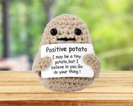 Tekalobr Funny Positive Potato, Cute Crochet Potato Doll with Positive Card, Wool Knitting Potato Birthday Gifts for Friends Party Decorations Encouragement