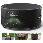 UIRWAY Fire Pit Cover 32 Inch Round, Waterproof Outdoor Fire Pit Cover, Heavy Duty Oxford Fabric Firepit Covers with PVC Coating, Strong Tear & UV Resistant Patio Fire Pit Table Cover, Black