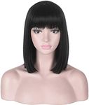 Deifor Short Straight Black Bob Wig with Bangs for Women | Natural Heat Resistant Synthetic Hair Wigs