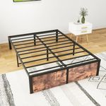 VERFARM Full Size Bed Frames with Vintage Wood Footboard, Heavy Duty Metal Platform Bed Frame Full, Mattress Foundation with Steel Slat Support, No Box Spring Needed, Easy Assembly, Rustic Brown