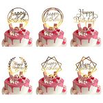 ZAWTR 6 Pcs Happy Birthday Cake Toppers, Gold Cake Topper for Kids Adult Birthday Cake Decorations, Acrylic Cupcake Topper for Boy Girl Baby Shower Party Glitter Supplies