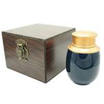 ZHIQIYI Keepsake Urn, Small Urns for Human ashes, Handmade Ceramic Double Alloy Sealing Lid, with Woodgrain Box, Display Burial at Home or Office Decor(Dark blue)