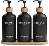 Black Shampoo and Conditioner Dispenser Set by Brighter Barns - Body Wash, Shampoo Dispenser for Shower with Pump - Refillable Plastic Shower Soap Dispenser for Bathroom Decor in Home, Airbnb (Black)