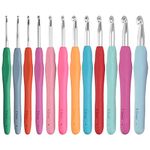 FEPITO 12Pcs Crochet Hooks Set Knitting Needles Crochet Hooks Sewing Tools Set Ergonomic Soft Handles Crochet Hooks for Best Gift for Women