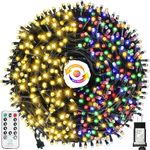 MZD8391 Upgraded Color Changing Christmas String Lights Outdoor Indoor, 108FT 300 LED Warm White Multi Color Fairy Lights, END to END CONNECTABLE, Waterproof Christmas Tree Lights with Timer Remote