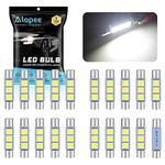 Alopee 20-Pack 50 Lumens Xenon White 28MM(1.1") - 31MM(1.25") 12V LED Festoon Light 5050 3-SMD Sun Visor Vanity Mirror LED Bulbs for Vehicle 6615F 6614F 3021 3022 3175 T-2 SF6/6 (White)