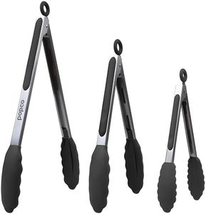 Popco Silicone Tongs for Cooking Grilling (3 food tongs x 7/9/12") Heavy Duty Stainless Steel BBQ Tongs for Grilling, Cooking Tongs, Kitchen Tongs with Silicone Tips, Salad Tongs, Rubber Tongs Buffet