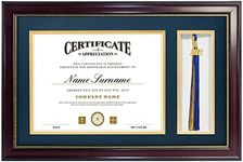 GraduatePro 8.5x11 Diploma Frame with Tassel Holder Document Shadow Box, Mahogany Gold Rim with Double Mat-Navy Over Gold, Real Glass