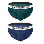 MUEBAIRES Men‘s Pouch Bulge Briefs Striped Underwear Sexy No Roll Leg Wide Waistband Soft, 2*green & Navy, L